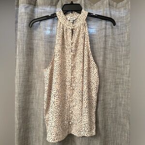 Sleeveless cream top with black and pinkish/tan dots, Express size XL